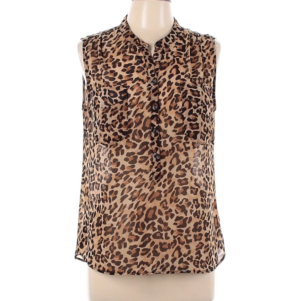 Sheer Cheetah Sleeveless Blouse
